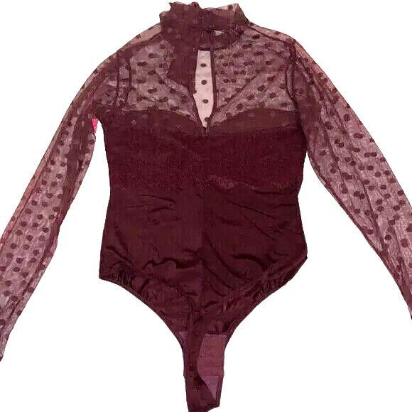Vince Camuto Chloe Long Sleeve Lace Chocolate Burgundy Bodysuit Size XS… - Picture 3 of 6